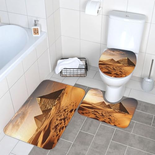 3-teiliges Badezimmerteppich-Set, super saugfähig, rutschfest, waschbar, Konturmatte und WC-Deckelbezug, Pyramide, Afrika, Wüste, Badematten, Teppich für Badezimmer, Duschvorleger 3-teiliges Badezimmerteppich-Set, super saugfähig, rutschfest, waschbar, Konturmatte und WC-Deckelbezug, Pyramide, Afrika, Wüste, Badematten, Teppich für Badezimmer, Duschvorleger von LHDGBWC