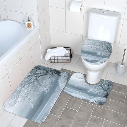 3-teiliges Badezimmerteppich-Set, super saugfähig, rutschfest, waschbar, Konturmatte und WC-Deckelbezug, Schnee und mattierter Baum, Badematten, Teppich für Badezimmer, Duschvorleger 3-teiliges Badezimmerteppich-Set, super saugfähig, rutschfest, waschbar, Konturmatte und WC-Deckelbezug, Schnee und mattierter Baum, Badematten, Teppich für Badezimmer, Duschvorleger von LHDGBWC