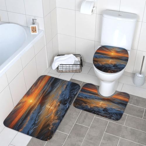 3-teiliges Badezimmerteppich-Set, super saugfähig, rutschfest, waschbar, Konturmatte und WC-Deckelbezug, Sonnenuntergang, Meereslandschaft, Badematten, Teppich für Badezimmer, Duschvorleger 3-teiliges Badezimmerteppich-Set, super saugfähig, rutschfest, waschbar, Konturmatte und WC-Deckelbezug, Sonnenuntergang, Meereslandschaft, Badematten, Teppich für Badezimmer, Duschvorleger von LHDGBWC