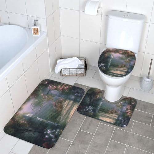 3-teiliges Badezimmerteppich-Set, super saugfähig, rutschfest, waschbar, Konturmatte und WC-Deckelbezug, geheimer Garten, Badematten, Teppich für Badezimmer, Duschvorleger 3-teiliges Badezimmerteppich-Set, super saugfähig, rutschfest, waschbar, Konturmatte und WC-Deckelbezug, geheimer Garten, Badematten, Teppich für Badezimmer, Duschvorleger von LHDGBWC
