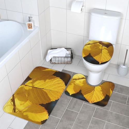 3-teiliges Badezimmerteppich-Set, super saugfähig, rutschfest, waschbar, Konturmatte und WC-Deckelbezug, gelbe Blätter, Badematten, Teppich für Badezimmer, Duschvorleger 3-teiliges Badezimmerteppich-Set, super saugfähig, rutschfest, waschbar, Konturmatte und WC-Deckelbezug, gelbe Blätter, Badematten, Teppich für Badezimmer, Duschvorleger von LHDGBWC
