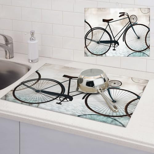 Abtropfmatte für Küchentheke, 45,7 x 61 cm, saugfähige Mikrofaser-Abtropfmatte, Retro-Fahrrad, großes Abtropfgestell für Küchenarbeitsplatten, Waschbecken, Abtropfgitter von LHDGBWC