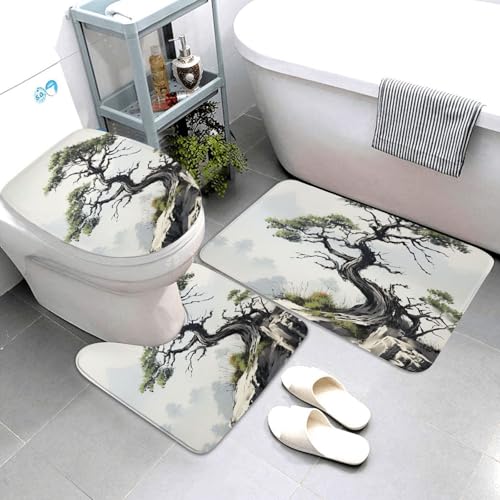 Badezimmerteppich-Set, 3-teilig, super saugfähig, rutschfest, Badteppich, waschbar, Konturmatte und WC-Deckelbezug, Kiefer am Berghang, Badematten, Teppich für Badezimmer, Duschvorleger Badezimmerteppich-Set, 3-teilig, super saugfähig, rutschfest, Badteppich, waschbar, Konturmatte und WC-Deckelbezug, Kiefer am Berghang, Badematten, Teppich für Badezimmer, Duschvorleger von LHDGBWC