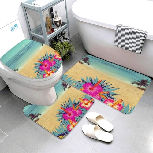 Badezimmerteppich-Set, 3-teilig, super saugfähig, rutschfest, waschbar, Konturmatte und WC-Deckelbezug, Hello Hawaii, Badematten, Teppich für Badezimmer, Duschvorleger Badezimmerteppich-Set, 3-teilig, super saugfähig, rutschfest, waschbar, Konturmatte und WC-Deckelbezug, Hello Hawaii, Badematten, Teppich für Badezimmer, Duschvorleger von LHDGBWC