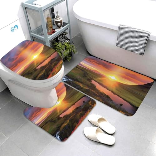 Badezimmerteppich-Set, 3-teilig, super saugfähig, rutschfest, waschbar, Konturmatte und WC-Deckelbezug, Island, Sonnenuntergang, Badematten, Teppich für Badezimmer, Duschvorleger Badezimmerteppich-Set, 3-teilig, super saugfähig, rutschfest, waschbar, Konturmatte und WC-Deckelbezug, Island, Sonnenuntergang, Badematten, Teppich für Badezimmer, Duschvorleger von LHDGBWC