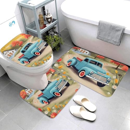 Badezimmerteppich-Set, 3-teilig, super saugfähig, rutschfest, waschbar, Konturmatte und WC-Deckelbezug, Pickup, LKW, Badematten, Teppich für Badezimmer, Duschvorleger Badezimmerteppich-Set, 3-teilig, super saugfähig, rutschfest, waschbar, Konturmatte und WC-Deckelbezug, Pickup, LKW, Badematten, Teppich für Badezimmer, Duschvorleger von LHDGBWC