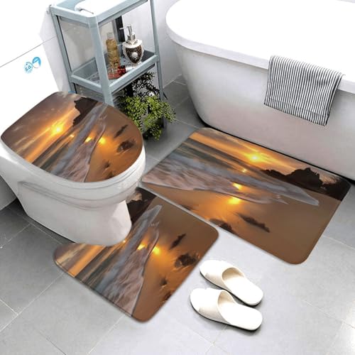Badezimmerteppich-Set, 3-teilig, super saugfähig, rutschfest, waschbar, Konturmatte und WC-Deckelbezug, Sonnenaufgang, Strand, Badematten, Teppich für Badezimmer, Duschvorleger Badezimmerteppich-Set, 3-teilig, super saugfähig, rutschfest, waschbar, Konturmatte und WC-Deckelbezug, Sonnenaufgang, Strand, Badematten, Teppich für Badezimmer, Duschvorleger von LHDGBWC