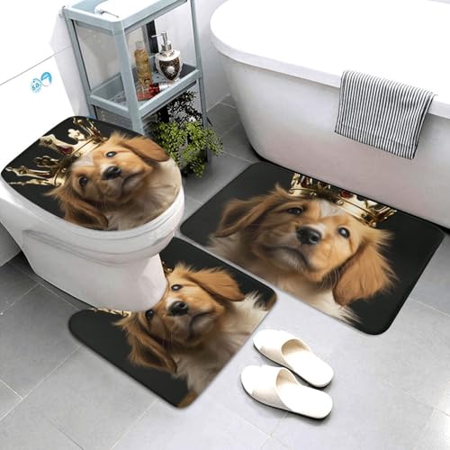 Badezimmerteppich-Set, 3-teilig, super saugfähig, rutschfest, waschbar, Konturmatte und WC-Deckelbezug, Welpe mit Krone, Badematten, Teppich für Badezimmer, Duschvorleger Badezimmerteppich-Set, 3-teilig, super saugfähig, rutschfest, waschbar, Konturmatte und WC-Deckelbezug, Welpe mit Krone, Badematten, Teppich für Badezimmer, Duschvorleger von LHDGBWC