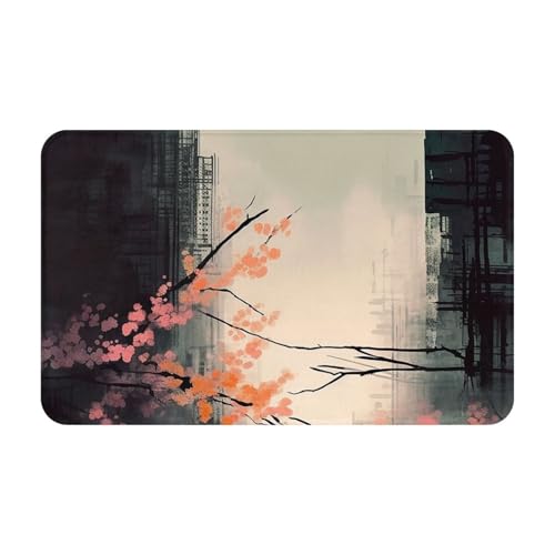 Fußmatte für drinnen und draußen, rutschfeste Bodenmatte, grafische Kirschblüten-Fußmatte für Eingangsbereich, Veranda, Badezimmerteppich, 50,8 x 80 cm Matte von LHDGBWC