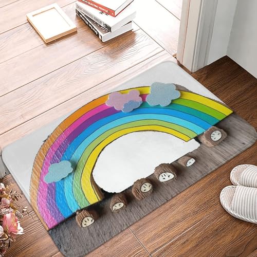 Fußmatte für drinnen und draußen, rutschfeste Bodenmatte, kleiner Regenbogen-Fußmatte für Eingangsbereich, Veranda, Badezimmerteppich, 40,6 x 61 cm Fußmatte für drinnen und draußen, rutschfeste Bodenmatte, kleiner Regenbogen-Fußmatte für Eingangsbereich, Veranda, Badezimmerteppich, 40,6 x 61 cm von LHDGBWC