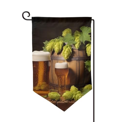 Gartenflagge, 30,5 x 45,7 cm, doppelseitig, für den Außenbereich, saisonale Willkommensflagge, Außendekoration, Bauernhaus, Bier und Hopfenkegel, Flaggen für Terrasse, Rasen und Garten von LHDGBWC