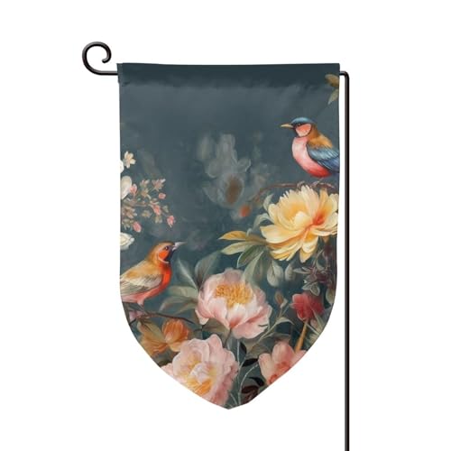 Gartenflagge, 30,5 x 45,7 cm, doppelseitig, für den Außenbereich, saisonale Willkommensflagge, Außendekoration, Bauernhaus, Blumen, Vögel, Flaggen für Terrasse, Rasen und Garten von LHDGBWC