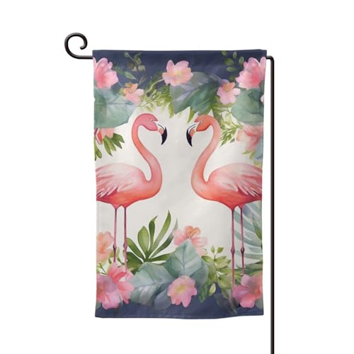 Gartenflagge, 30,5 x 45,7 cm, doppelseitig, für den Außenbereich, saisonale Willkommensflagge, Außendekoration, Bauernhaus, Flamingos und Blumen, Flaggen für Terrasse, Rasen und Garten von LHDGBWC