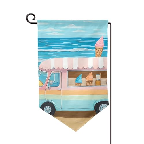 Gartenflagge, 30,5 x 45,7 cm, doppelseitig, für den Außenbereich, saisonale Willkommensflagge, Außendekoration, Bauernhaus, Sommer, Strand, Eiswagen, Flaggen für Terrasse, Rasen und Garten von LHDGBWC