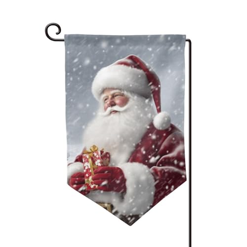 Gartenflagge, 30,5 x 45,7 cm, doppelseitig, für den Außenbereich, saisonale Willkommensflagge, Außendekoration, Bauernhaus, Weihnachtsmann, Schnee, Sekenry Flaggen für Terrasse, Rasen und von LHDGBWC