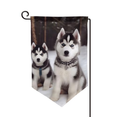 Gartenflagge, 30,5 x 45,7 cm, doppelseitig, für den Außenbereich, saisonale Willkommensflagge, Außendekoration, Bauernhaus, entzückende Huskies-Flaggen für Terrasse, Rasen und Gartendekoration von LHDGBWC
