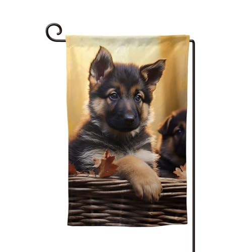 Gartenflagge, 30,5 x 45,7 cm, doppelseitig, für den Außenbereich, saisonale Willkommensflagge, Außendekoration, Bauernhaus, kleiner deutscher Schäferhund, Flaggen für Terrasse, Rasen und von LHDGBWC