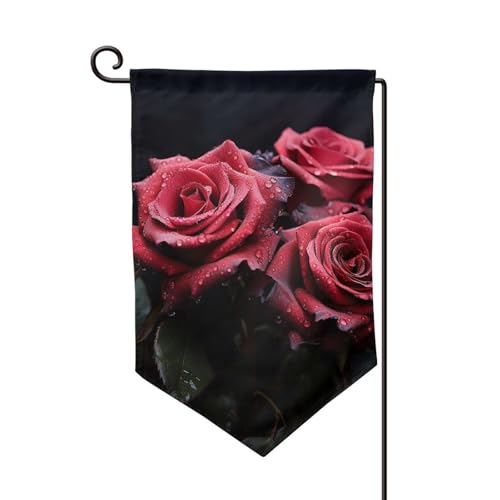 Gartenflagge, 30,5 x 45,7 cm, doppelseitig, für den Außenbereich, saisonale Willkommensflagge, Außendekoration, Bauernhaus, rote Rose und schwarze Blätter, Flaggen für Terrasse, Rasen und Garten von LHDGBWC