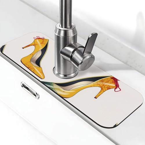 Spülbecken-Spritzschutz, Wasserhahnmatte, 38,1 x 14 cm, super saugfähig, schnell trocknend, Steinhahn-Saugnapf, High Heels, Schuhe, Wasserhahn, Tropffänger, Abtropfmatte für Badezimmer, Küche, Theke von LHDGBWC