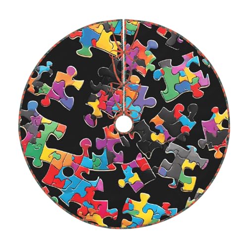 (Autismus-Bewusstseins-Puzzleteile Herz) 121,9 cm Weihnachtsbaum-Rock großer Weihnachtsbaum-Teppich runde Baummatte Urlaubsdekoration für Zuhause Büro von LHFIOHIRG