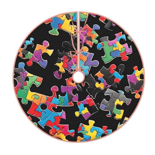 (Autismus-Bewusstseins-Puzzleteile Herz) 76,2 cm großer Weihnachtsbaum-Rock großer Weihnachtsbaum-Teppich runde Baummatte Urlaubsdekoration für Zuhause Büro von LHFIOHIRG