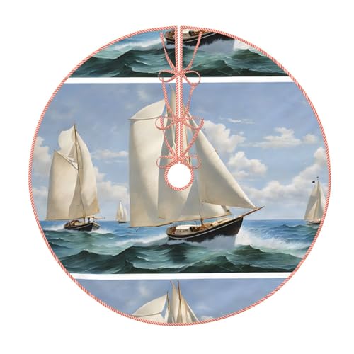 (Segelboot-Schiffslandschaft), 121,9 cm, großer Weihnachtsbaumteppich, runde Baummatte, Urlaubsdekoration für Zuhause, Büro von LHFIOHIRG