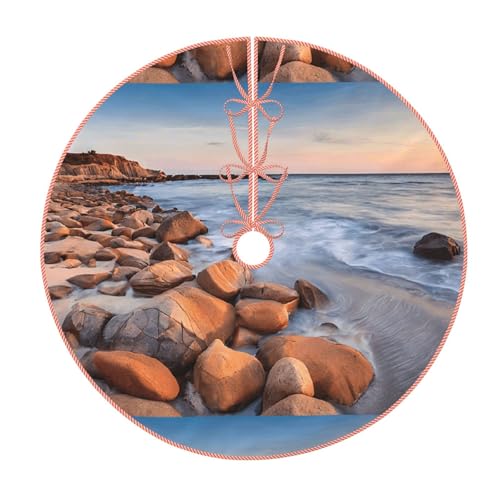 (Strand Maui Hawaii Sonnenuntergang Meer Wellen Wolken) 121,9 cm Weihnachtsbaum Rock Groß Weihnachtsbaum Teppich Runde Baummatte Urlaub Dekoration für Home Office von LHFIOHIRG
