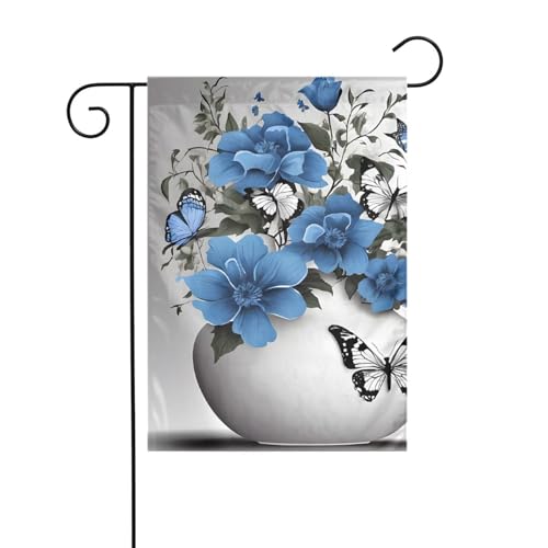 Dekorative Gartenflagge, 30 x 45 cm, doppelseitig, saisonal, für den Außenbereich, Hofflagge für Urlaub, Bauernhaus, Heimdekoration (grauer Blaugrün, Blume, Schmetterling) von LHFIOHIRG