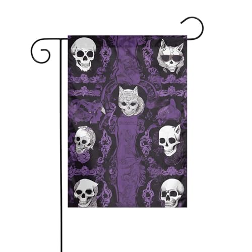 Dekorative Gartenflagge, 30 x 45 cm, doppelseitige saisonale Außenflagge für Urlaub, Bauernhaus, Heimdekoration, Lila Schwarz Goth Gruselig von LHFIOHIRG