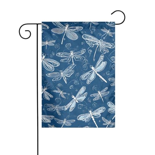 Dekorative Gartenflagge, 30 x 45 cm, doppelseitige saisonale Außenflagge für Urlaub, Bauernhaus, Heimdekoration, blaue Libelle von LHFIOHIRG