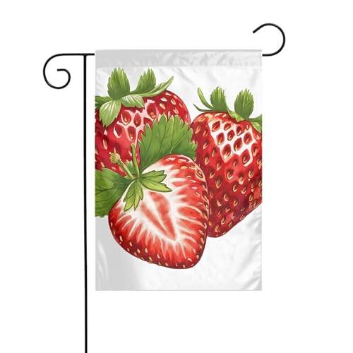 Dekorative Gartenflagge, 30 x 45 cm, doppelseitige saisonale Außenflagge für Urlaub, Bauernhaus, Heimdekoration, frischer Erdbeerdruck von LHFIOHIRG
