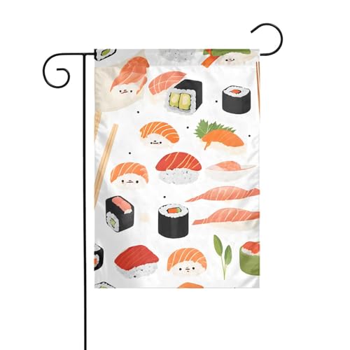 Dekorative Gartenflagge, 30 x 45 cm, doppelseitige saisonale Outdoor-Hofflagge, für Urlaub, Bauernhaus, Heimdekoration, (Sushi-Lebensmittelmuster) von LHFIOHIRG
