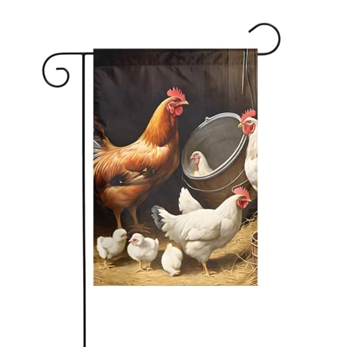 Dekorative Gartenflagge, 30 x 45 cm, doppelseitige saisonale Outdoor-Hofflagge, für Urlaub, Bauernhaus, Heimdekoration, Bauernhofhühner von LHFIOHIRG