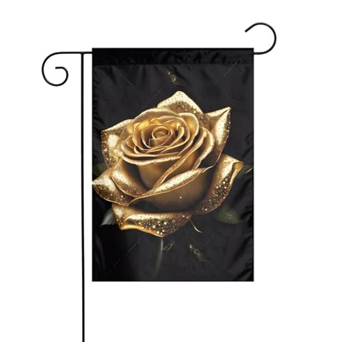 Dekorative Gartenflagge, 30 x 45 cm, doppelseitige saisonale Outdoor-Hofflagge, für Urlaub, Bauernhaus, Heimdekoration, Goldrose von LHFIOHIRG