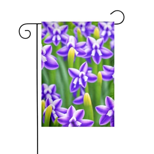 Dekorative Gartenflagge, 30 x 45 cm, doppelseitige saisonale Outdoor-Hofflagge, für Urlaub, Bauernhaus, Heimdekoration, Lila Hyazinthe von LHFIOHIRG