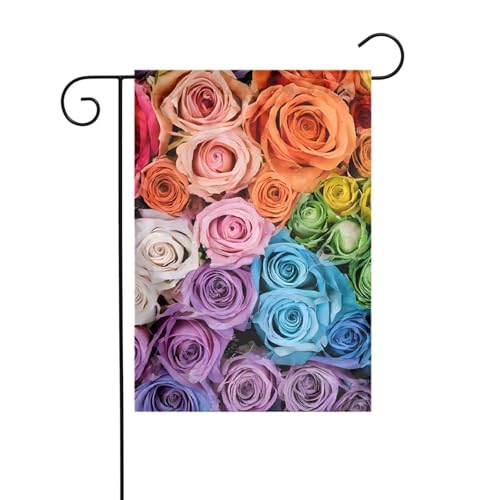Dekorative Gartenflagge, 30 x 45 cm, doppelseitige saisonale Outdoor-Hofflagge, für Urlaub, Bauernhaus, Heimdekoration, Regenbogenblumen von LHFIOHIRG