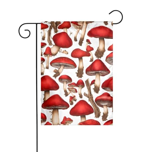 Dekorative Gartenflagge, 30 x 45 cm, doppelseitige saisonale Outdoor-Hofflagge, für Urlaub, Bauernhaus, Heimdekoration, Rot Weiß Pilz von LHFIOHIRG