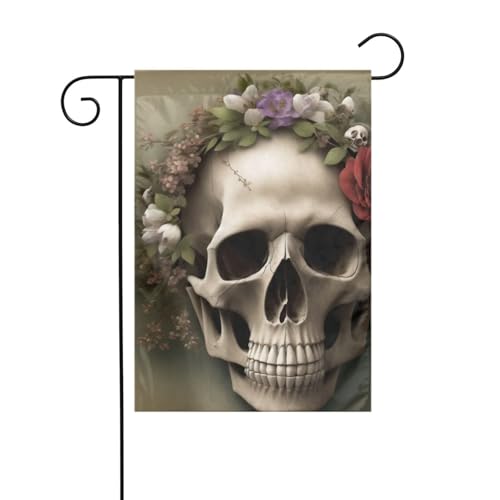 Dekorative Gartenflagge, 30 x 45 cm, doppelseitige saisonale Outdoor-Hofflagge, für Urlaub, Bauernhaus, Heimdekoration, Totenkopf-Blumen von LHFIOHIRG