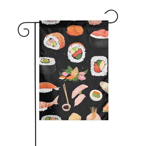 Dekorative Gartenflagge, 30 x 45 cm, doppelseitige saisonale Outdoor-Hofflagge, für Urlaub, Bauernhaus, Heimdekoration, japanisches Sushi-Schwarz von LHFIOHIRG
