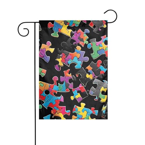 Dekorative Gartenflagge, 30 x 45 cm, doppelseitige saisonale Outdoor-Hofflagge, für Urlaub, Bauernhaus, Heimdekoration (Autismus-Bewusstseinspuzzleteile, Herz) von LHFIOHIRG