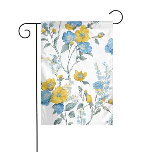Dekorative Gartenflagge, 30 x 45 cm, doppelseitige saisonale Outdoor-Hofflagge, für Urlaub, Bauernhaus, Heimdekoration (Blaues Blumenmuster, Rosen-Druck) von LHFIOHIRG