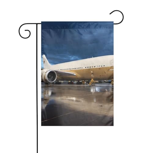 Dekorative Gartenflagge, 30 x 45 cm, doppelseitige saisonale Outdoor-Hofflagge, für Urlaub, Bauernhaus, Heimdekoration (Flugzeug im Abendlicht) von LHFIOHIRG