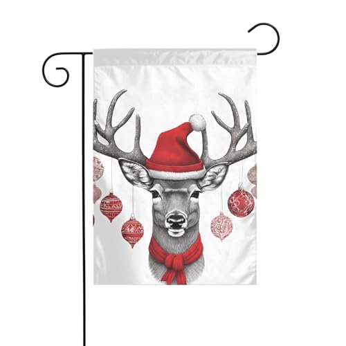 Dekorative Gartenflagge, 30 x 45 cm, doppelseitige saisonale Outdoor-Hofflagge, für Urlaub, Bauernhaus, Heimdekoration (lustiger Weihnachtselch) von LHFIOHIRG