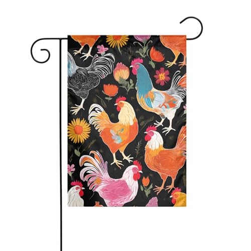 Dekorative Gartenflagge, 30 x 45 cm, doppelseitige saisonale Outdoor-Hofflagge, für Urlaub, Bauernhaus, Heimdekoration (niedliche Hahn Hühner) von LHFIOHIRG