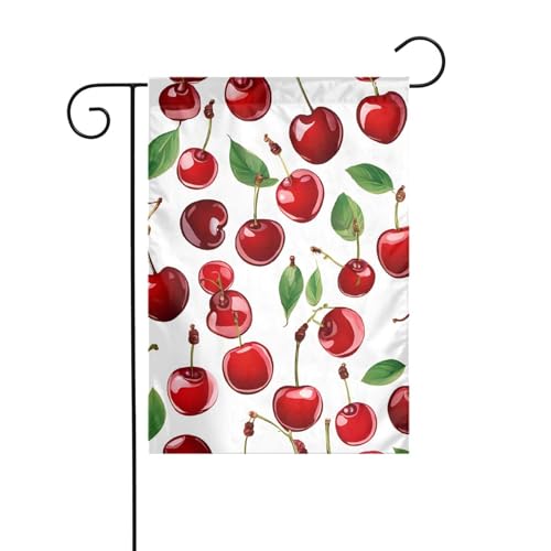 Dekorative Gartenflagge, 30 x 45 cm, doppelseitige saisonale Outdoor-Hofflagge, für Urlaub, Bauernhaus, Heimdekoration (rote Kirschen) von LHFIOHIRG