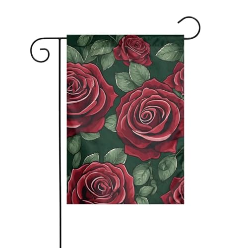 Dekorative Gartenflagge, 30 x 45 cm, doppelseitige saisonale Outdoor-Hofflagge, für Urlaub, Bauernhaus, Heimdekoration (rote Rose) von LHFIOHIRG