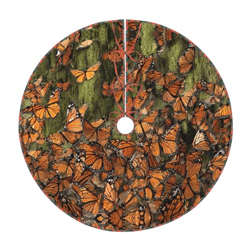 Monarch-Schmetterlinge, 121,9 cm, großer Weihnachtsbaumteppich, runde Baummatte, Urlaubsdekoration für Zuhause, Büro von LHFIOHIRG