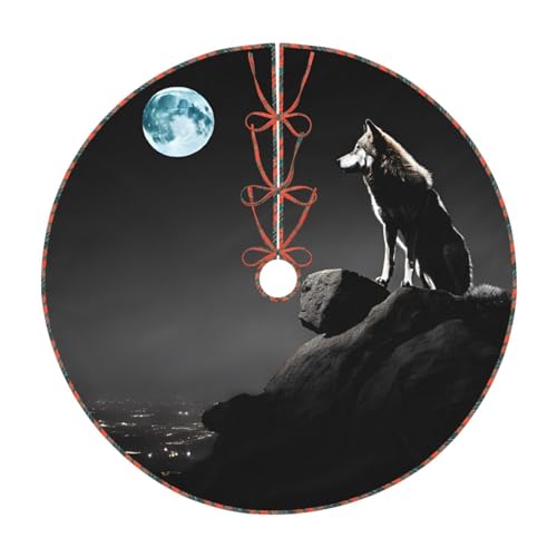 Weihnachtsbaumdecke (Wolf Nacht Mond) 76,2 cm großer Weihnachtsbaumteppich rund Baummatte Urlaubsdekoration für Zuhause Büro von LHFIOHIRG