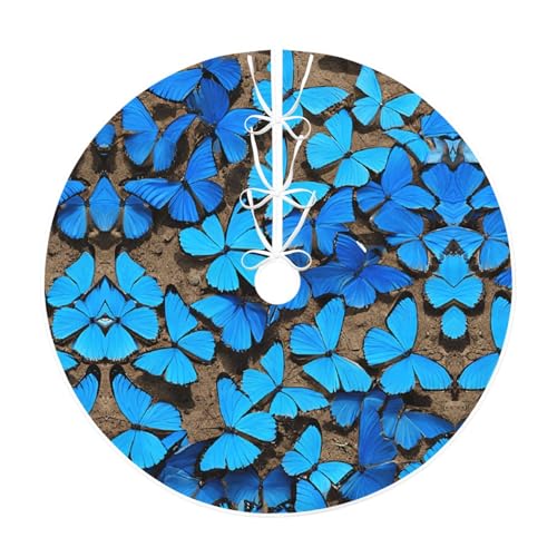 Weihnachtsbaumdecke mit blauem Schmetterling, 76,2 cm, großer Weihnachtsbaumteppich, runde Baummatte, Urlaubsdekoration für Zuhause, Büro von LHFIOHIRG
