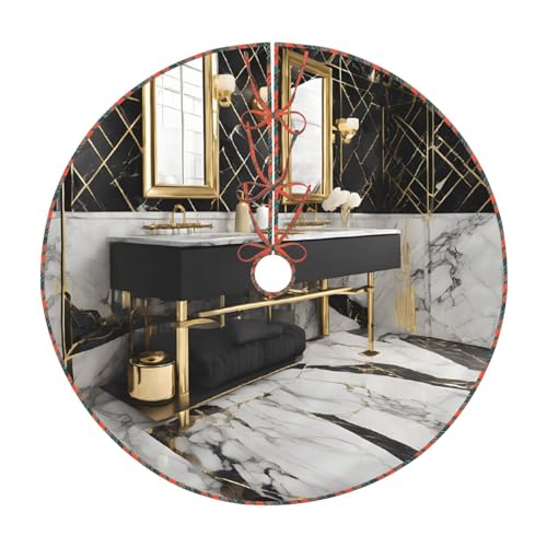 Weihnachtsbaumdecke mit schwarzer Marmorstruktur, goldfarben, 91,4 cm, großer Weihnachtsbaumteppich, runde Baummatte, Urlaubsdekoration für Zuhause, Büro von LHFIOHIRG